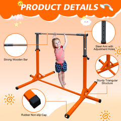 Gymnastics Bar for Kids, Adjustable Height Gym Bar, Junior Training Kip Bar for Home, Built for kids 3+ Years Orange