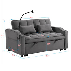 Modern Velvet Loveseat Futon Sofa Couch w/Pullout Bed,Small Love Seat Lounge Sofa with adjustable Reclining Backrest,Toss Pillows, Pockets,Furniture for Living Room,3 in 1 Convertible Sleeper Sofa Bed