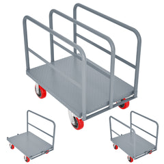 Steel Panel Truck, Heavy Duty Drywall Cart Lumber Cart Platform Truck Flat Cart, 2000lbs, 6" Swivel Brake Casters, with 3 Side Handrails (36" x 24")