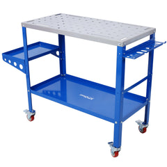 Welding Table 36"x18", 1200lbs Load Capacity Steel Welding Workbench Table on Wheels, Portable Work Bench with Braking Lockable Casters, Tool Slots, 5/8-inch Fixture Holes, Tool Tray