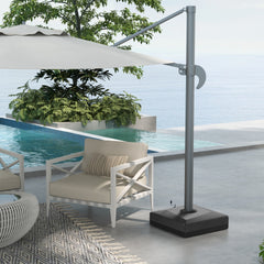 Outsunny 330 lbs. Fillable Umbrella Base for 84D-110V02 Model Umbrella, Heavy Duty Cantilever Umbrella Stand with Lift Wheel, Adjustable Foot Pads, and Cross Base, Black