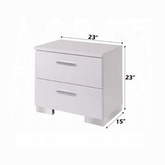 Contemporary High Gloss White Finish Nightstand 1pc Wooden Two Storage Drawers Bedroom Furniture