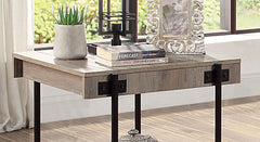 Industrial Style 1pc End Table Open Bottom Shelf Replicate Wood Wheel Legs Slat Design Natural Tone And Black Finish