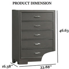 1pc chest Contemporary Style Five Drawers Acrylic Drawers Handles Bracket Feet Metallic Grey Finish