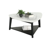 Contemporary Style Triangle Coffee Table Bottom Storage Space Marble Top White And Black Finish Primary Living Room