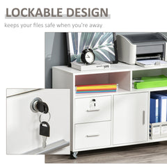 HOMCOM Printer Stand Home Office Mobile Cabinet Organizer Desktop with Caster Wheels, 2 Locking Breaks and Drawer, White