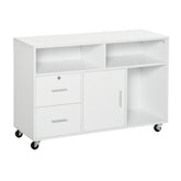 HOMCOM Printer Stand Home Office Mobile Cabinet Organizer Desktop with Caster Wheels, 2 Locking Breaks and Drawer, White