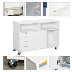 HOMCOM Printer Stand Home Office Mobile Cabinet Organizer Desktop with Caster Wheels, 2 Locking Breaks and Drawer, White