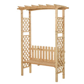 Outsunny Wooden Garden Arbor for Climbing Plants with Garden Bench, Garden Arch to Grow Grapes & Vines, Patio Decor & 2-Person Outdoor Wood Decorative Seating, Natural