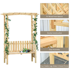 Outsunny Wooden Garden Arbor for Climbing Plants with Garden Bench, Garden Arch to Grow Grapes & Vines, Patio Decor & 2-Person Outdoor Wood Decorative Seating, Natural