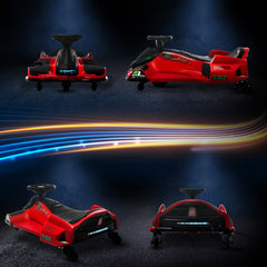Aosom 12V Electric Go Kart, 5 MPH Drifting Car, Battery Powered Ride on Toy Outdoor with Slow Start, Music, Colorful Lights, for 8-12 Years Old, Red