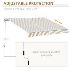 Outsunny 12' x 10' Retractable Awning Patio Awnings Sun Shade Shelter with Manual Crank Handle, 280g/m² UV & Water-Resistant Fabric and Aluminum Frame for Deck, Balcony, Yard, Beige and White