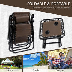 Outsunny Zero Gravity Chair Set with Side Table, Folding Reclining Chair with Cupholders & Pillows, Adjustable Lounge Chair for Pool, Backyard, Lawn, Beach, Brown