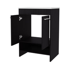 Shell Bathroom Vanity with 2 Doors and Open Storage, Wengue