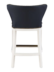 Macon Midnight Blue Faux Leather and White Wood Counter Stool