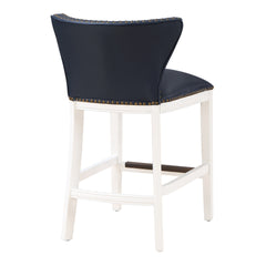 Macon Midnight Blue Faux Leather and White Wood Counter Stool