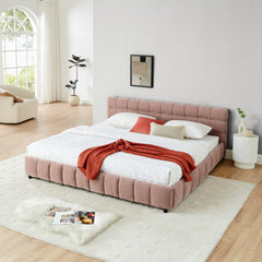 King Size Upholstered Bed ,comfortable upholstered bed frame, Chenille fabric, with headboard and solid bed frame. With drawer for storage.-Pink(88.5''*85.5''*31'')