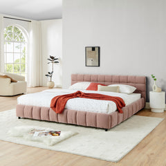 King Size Upholstered Bed ,comfortable upholstered bed frame, Chenille fabric, with headboard and solid bed frame. With drawer for storage.-Pink(88.5''*85.5''*31'')