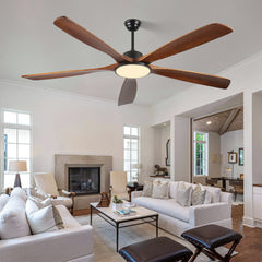72-inch Large Outdoor Ceiling Fan with Remote Control and Light with Three-Color Dimming, 5 Reversible Wooden Blades, Modern Garden, Patio, Farmhouse, Living Room and Bedroom Ceiling Fan
