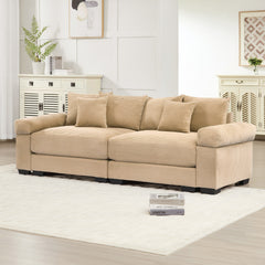 92" Oversized Cloud Modular Sectional Couch,Corduroy Fabric Extra-Wide Armrests Throw Pillows Ergonomic Design High Resilience Cushion Easy Assembly,For Living Rooms Bedrooms,Camel