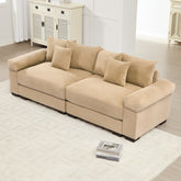 92" Oversized Cloud Modular Sectional Couch,Corduroy Fabric Extra-Wide Armrests Throw Pillows Ergonomic Design High Resilience Cushion Easy Assembly,For Living Rooms Bedrooms,Camel