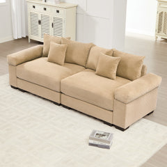 92" Oversized Cloud Modular Sectional Couch,Corduroy Fabric Extra-Wide Armrests Throw Pillows Ergonomic Design High Resilience Cushion Easy Assembly,For Living Rooms Bedrooms,Camel