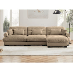 Super Comfort Oversized Modular Velvet Sectional Sofa Couch with Movable Ottoman,Corner Sectional with Bolstered Armrests, Deep Seat Cloud Couch, Convertible L Shaped Couch for Living Room Camel