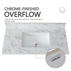 43"x22"Bathroom Vanity Top,sintered stone carra white Barthroom Vanity Sink Tops with Rectangular Undermount Ceramic Sink with Vanity Backsplash, singe Faucet Hole Bathroom Vanity Countertop