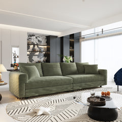 102.4 "Plush Corduroy 4-Seat Sofa,Modern Comfy Upholstered Sofa Cloud Couch,Deep Seat Couches with Soft Pillows and Movable Ottoman,Convertible Sofa Lounge Chair,Green