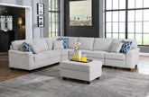 Leo 125" Light Gray Linen 7Pc Modular L-Shape Sectional Sofa and Ottoman