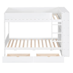 Twin over Twin Bunk Bed With 2 Drawers and Multi-layer Cabinet, White