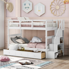 Stairway Twin-Over-Twin Bunk Bed with Three Drawers for Bedroom, Dorm - White(Old sku: LT000309AAK)