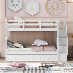 Stairway Twin-Over-Twin Bunk Bed with Three Drawers for Bedroom, Dorm - White(Old sku: LT000309AAK)