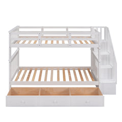 Stairway Twin-Over-Twin Bunk Bed with Three Drawers for Bedroom, Dorm - White(Old sku: LT000309AAK)
