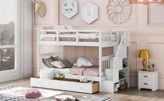 Stairway Twin-Over-Twin Bunk Bed with Three Drawers for Bedroom, Dorm - White(Old sku: LT000309AAK)