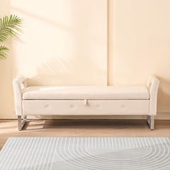 67.91"Wide Velvet Storage Soft Bench with Armrests for Living Room, Entryway and Bedroom. Beige