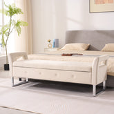 67.91"Wide Velvet Storage Soft Bench with Armrests for Living Room, Entryway and Bedroom. Beige