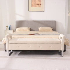 67.91"Wide Velvet Storage Soft Bench with Armrests for Living Room, Entryway and Bedroom. Beige