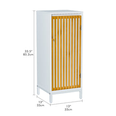 Living Room Side Cabinet with Bamboo Slats Door - Natural/White