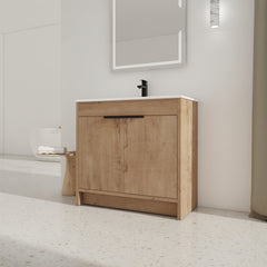 36" Freestanding Bathroom Vanity with White Ceramic Sink & 2 Soft-Close Cabinet Doors ((KD-PACKING),BVB02436IMO-F-BL9090B