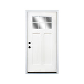 Fiberglass Entry Door, 36'' x 80" Door with Brickmould,6-9/16 Vinyl Frame,White Primed,Right Hand Inswing, Front Entry Knock-Down Door, 2-Panel Craftsman, 6-Lite Low-E Glass