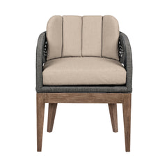 Orbit Outdoor Patio Dining Chair in Weathered Eucalyptus Wood with Gray Rope and Taupe Olefin Cushions