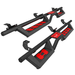 Running Boards Compatible For 2018-2026 Jeep Wrangler JL 4 Door Black Powder Coated Nerf Bar w/Two Stairs Design Two-Color Pedals Switchable Freely