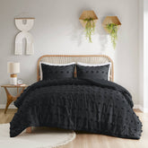 2 PCS Twin/Twin XL Clip Jacquard Duvet Cover Set Black