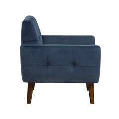Navy Blue Accent Chair Upholstered Velvet Cushion Seat Back Tufted Contemporary Living Room Furniture 1pc