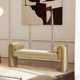 Mason 60.5" Arched Arm Bench with Bolster Pillows, Camel Brown Beige Performance Velvet