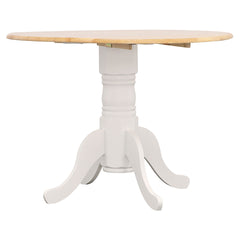 Natural Brown and White Round Dining Table with Drop Leaf
