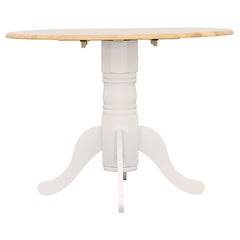 Natural Brown and White Round Dining Table with Drop Leaf