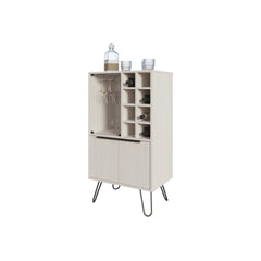White Bar Cabinet with Glass Rack and Wine Storage