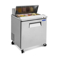 Orikool 29 IN Commercial Refrigerators Sandwich&Salad Prep Table with a Butcher Block Cutting Board, Protection Lid, Cold Storage, ETL Certified
